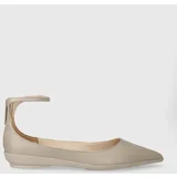 Calvin Klein Usnjene balerinke WRAPPED ANKLE STRAP BALLERINA siva barva, HW0HW01840