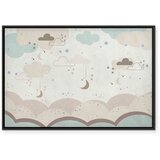  Slika - Cloudy Night Sky - Moons in Brown and Beige Hues Among Clouds and Numerous Little Stars on a Light Background 60x40 U cr | shoptok.hr