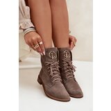 Zazoo 2955 Suede Work Boots With Gold Detail On Tongue Dark Beige | shoptok.hr
