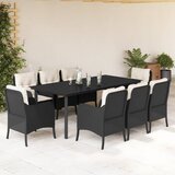 vidaXL 9-dijelni vrtni blagovaonski set s jastucima crni od poliratana | shoptok.hr