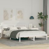 vidaXL Konstrukcija postelje Bela 140 x 200 cm Masivno borovo les | Shoptok.si
