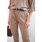 Kesi Włoski Women's viscose pants with a belt and tapered leg fango | shoptok.hr
