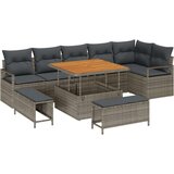 9-delni vrtni sofa set z blazinami siva poli ratan akacija | Shoptok.si