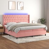 vidaXL Box spring postelja z vzmetnico LED roza 200x200 cm žamet Cene