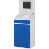 RAU Računalniška delovna postaja, luknjičasta stena, pisalni pult, izvlečna polica, predal, širina 650 mm, svetlo siva / encijan modra | Shoptok.si