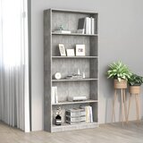 Ormarić za knjige s 5 razina boja betona 80x24x175 cm drveni | shoptok.hr