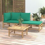Maison Chic Seti vrtnega pohištva - Vrtna garnitura - Vrtni pohištvo set 4-delna z zelenimi blazinami bambus, (21818926) | Shoptok.si