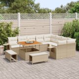 vidaXL 12-dijelni set vrtnog sofa s jastučićima bež poli ratan akacija | shoptok.hr