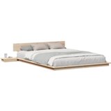 vidaXL Posteljni okvir z nočnimi omaricami 150x200cm iz trdnega lesa | Shoptok.si