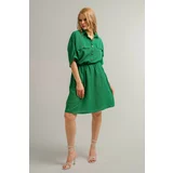 armonika Women's Green Bat Sleeve Pocket Elastic Waist Dress
