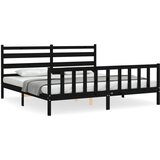 The Living Store Posteljni okvir z vzglavjem črn 200x200 cm trden les - Posteljni Okvir, (21527050) | Shoptok.si