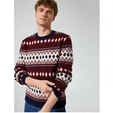 Koton Crew Neck Sweater with Ethnic Detail Acrylic Blend.