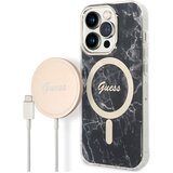 Guess Komplet ohišja za iPhone 14 Pro z marmornatim vzorcem in brezžičnega polnilnika Qi Magsafe 15W, Črna, (21731006) Cene