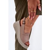 ARTIKER Ladies Sandals Made Of Natural Leather On Wedge Dark Beige | shoptok.hr