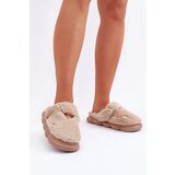  Furry Slippers With A Small Brooch Dark Beige Primaria | shoptok.hr
