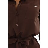 Numoco 284-5 CAMILLE Shirt dress with pockets and ties - chocolate | Shoptok.si
