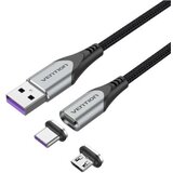 Vention USB 2.0 A Male to 2-in-1 Micro-B USB-C Male 5A Magnetic Cable 2m, Gray | shoptok.hr