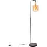 QAZQA Smart vloerlamp zwart met messing en amber glas incl. Wifi G95 - Zuzanna | Shoptok.si