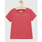 Tommy Hilfiger Otroška bombažna kratka majica roza barva
