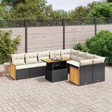  10-dijelni set vrtnih sofa s jastucima crni od poliratana Slike