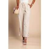 Fenzy Elegantne Pamučne Hlače S Čipkom, Krem | shoptok.hr