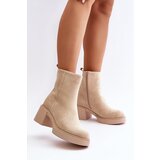 Kesi Eco Suede Women's Ankle Boots On Heel Insulated Light Beige Meriluna Cijene