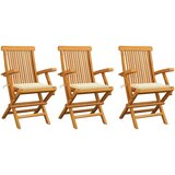 Maison Chic Vrtni stoli - Stol za vrt s krem blazinami 3 kosi trdna tikovina JS1974, (21877033) | Shoptok.si