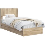  Krevetna konstrukcija s pohranom i uzglavljem Hrast sonoma Smeđa 90 x 200 cm | shoptok.hr