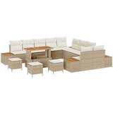 vidaXL 14-delni set vrtnih sof z blazinami bež poli ratan akacija, 4-delni set vrtne jedilnice z blazinami bež poli ratan akacija | Shoptok.si