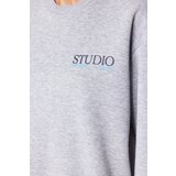 Trendyol Gray Melange Back with Print Detailed Thick Fleece Inside Regular Fit Knitted Sweatshirt with a slit