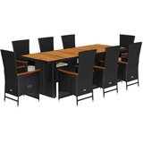  9-dijelni vrtni blagovaonski set s jastucima crni od poliratana | shoptok.hr