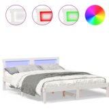 vidaXL konstrukcija postelje z led lučmi z vzglavjem bela 160 x 200 cm borovo les | Shoptok.si