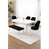 Hanah home trpezarijski set Pir, sto, 4 stolice i klupa, bela ploča, crna tkanina Babyface | Eponuda.com