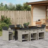 vidaXL 9-delni vrtni jedilni set z blazinami svetlo siva poly ratan | Shoptok.si