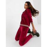 Fashion Hunters Burgundy two-piece velour set with trousers Cene