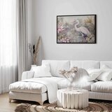  Slika - Heron wading in a pond - illustration in bright colours 120x80 U crnom drvenom okviru | shoptok.hr