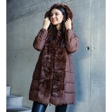 Gemre Brown long quilted jacket with detachable sleeves decorated with fur Louis | shoptok.hr