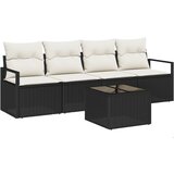 vidaXL 5-dijelni set vrtnih sofa s jastučićima crni poli ratan, 2-sjedalna vrtna sofa s prostorom za odlaganje i jastučićima crni poli ratan Cijene