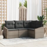 vidaXL 4-delni vrtni jedilni set z blazinami siva poli ratan | Shoptok.si
