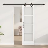 vidaXL Drsna vrata z kompleti pribora bela 61x198.5 cm masiven les bor, Notranja vrata z steklom "ORKDAL" bela 61x198.5x4 cm | Shoptok.si