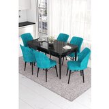 Hanah home Eva - Black Marble, Turquoise Black MarbleTurquoise Extendable Dining Table & Chairs Set (7 Pieces) | ePonuda.com