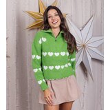 Gemre Green cardigan turtleneck sweater with hearts Alda | Shoptok.si