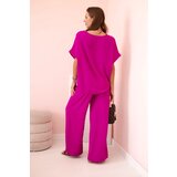 Kesi Włoski Women's viscose set with decorative flower and wide trousers - fuchsia light purple | shoptok.hr
