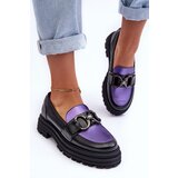 Laura Messi Women's Leather Loafers on Flat Heel Black-Purple Elkiza Cijene