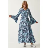Happiness İstanbul Women's Sky Blue Patterned Summer Viscose Dress