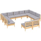  11-dijelna vrtna garnitura od borovine sa sivim jastucima | shoptok.hr