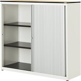 mauser Omara s prečnim rolojem, VxŠxG 1168 x 1200 x 432 mm, plošča s polnim jedrom, 2 polici, čisto bele / aluminijaste barve / javor | Shoptok.si