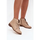 Zazoo Leather Ankle Boots With Flat Heel Beige 2964 | shoptok.hr