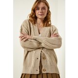  Women's Cream Knitted Balloon Sleeve Loose Knitwear Cardigan | Shoptok.si