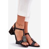 VINCEZA Leather Patent Women's Heeled Sandals With Decoration | Shoptok.si